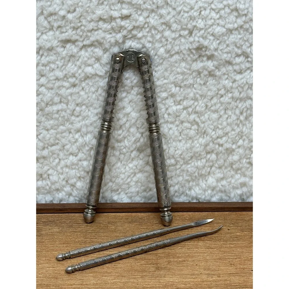 H.M.Q. Nutcracker Set Silver Textured Metal 3 Piece Vintage Kitchen Tools